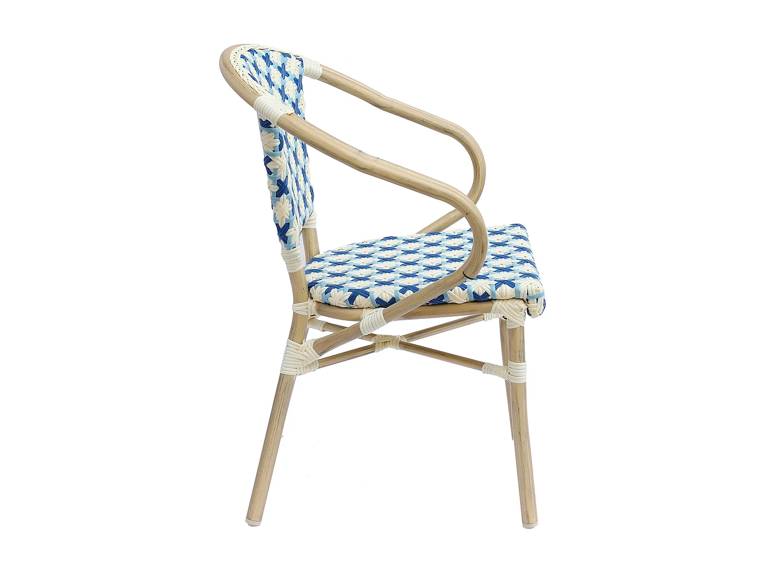 Fauteuil de terrasse bistrot parisien en aluminium et rotin bleu