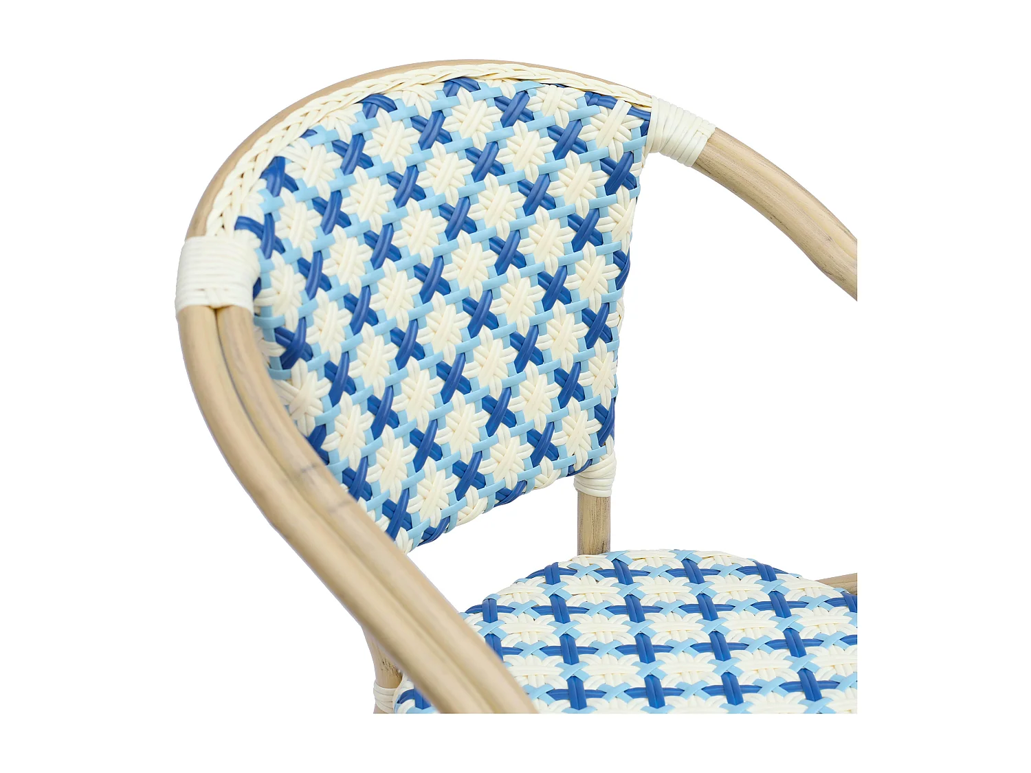 Fauteuil de terrasse bistrot parisien en aluminium et rotin bleu