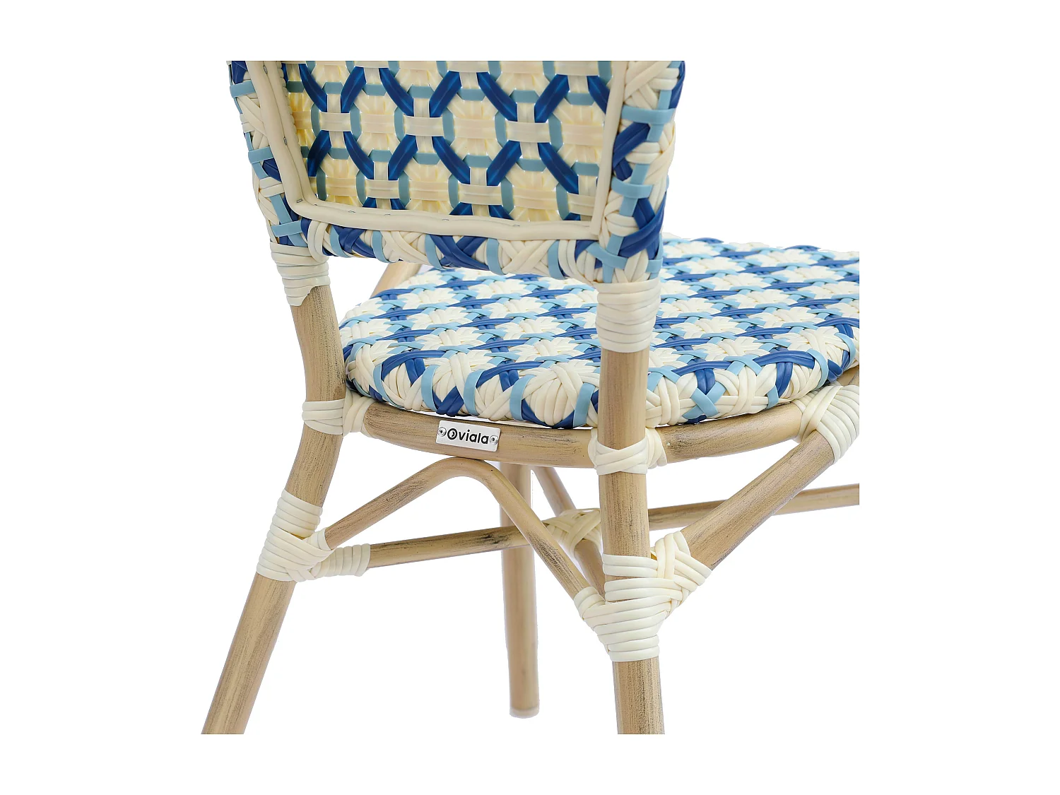 Fauteuil de terrasse bistrot parisien en aluminium et rotin bleu