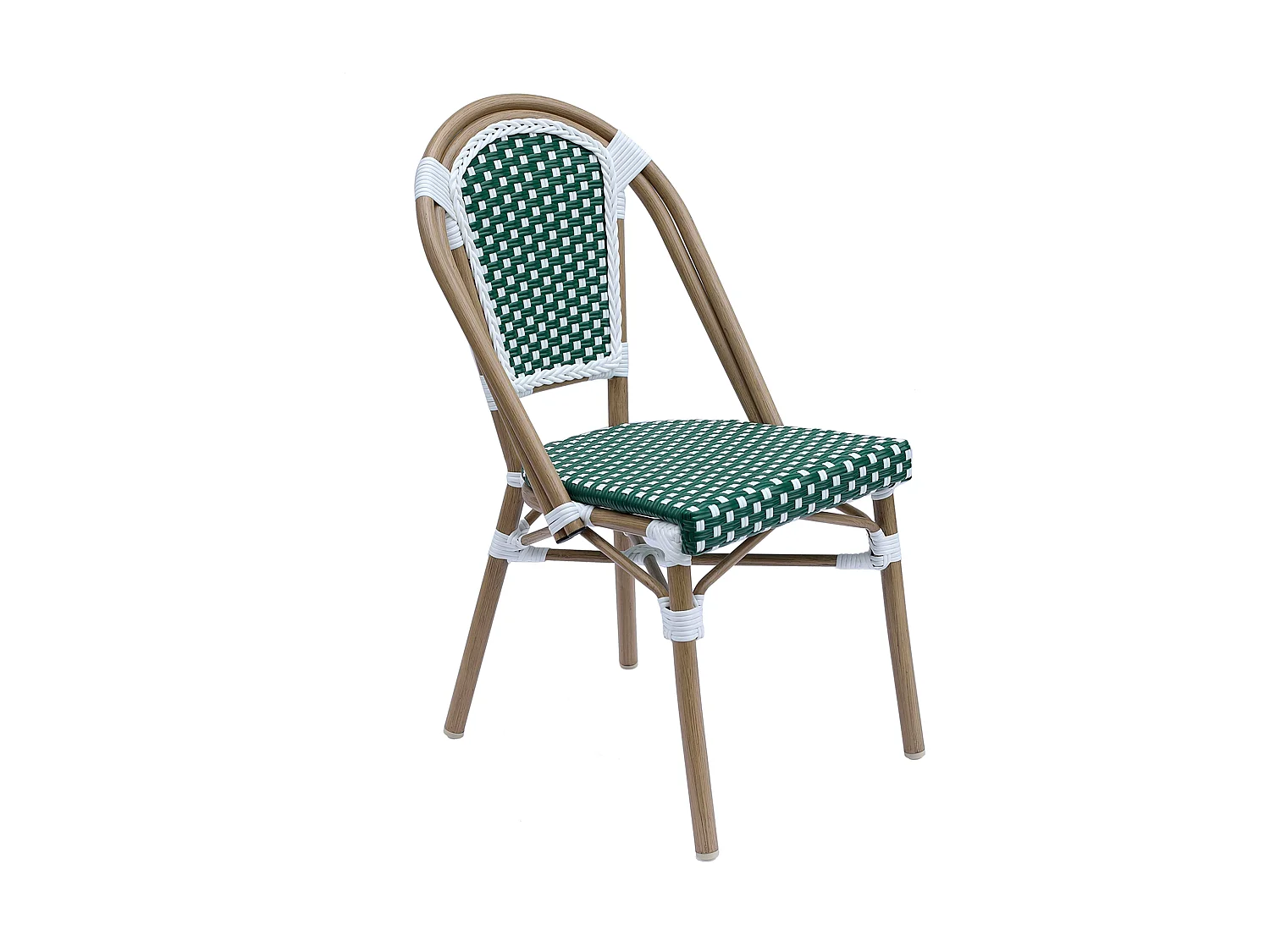 Chaise de terrasse bistrot parisien en aluminium et rotin vert foncé