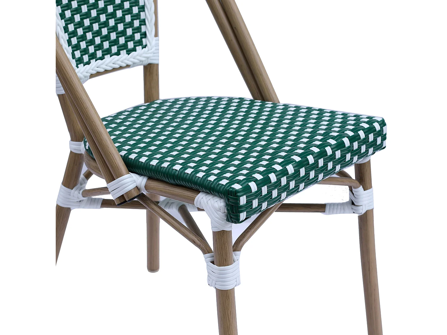 Chaise de terrasse bistrot parisien en aluminium et rotin vert foncé