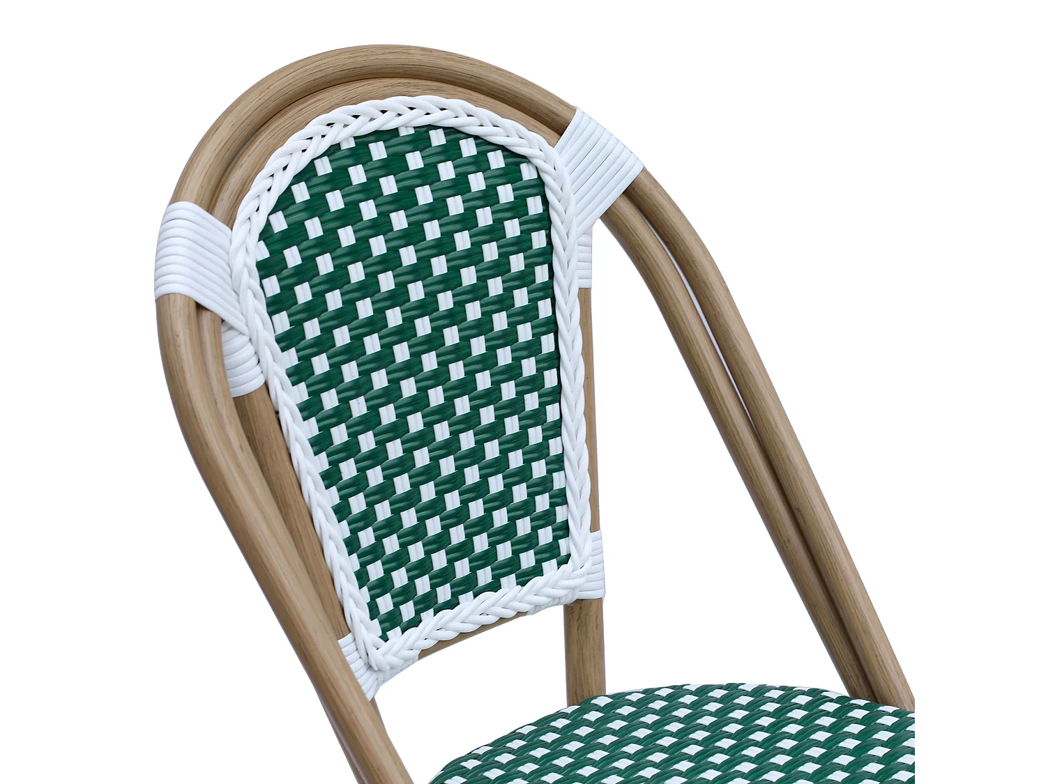 Chaise de terrasse bistrot parisien en aluminium et rotin vert foncé
