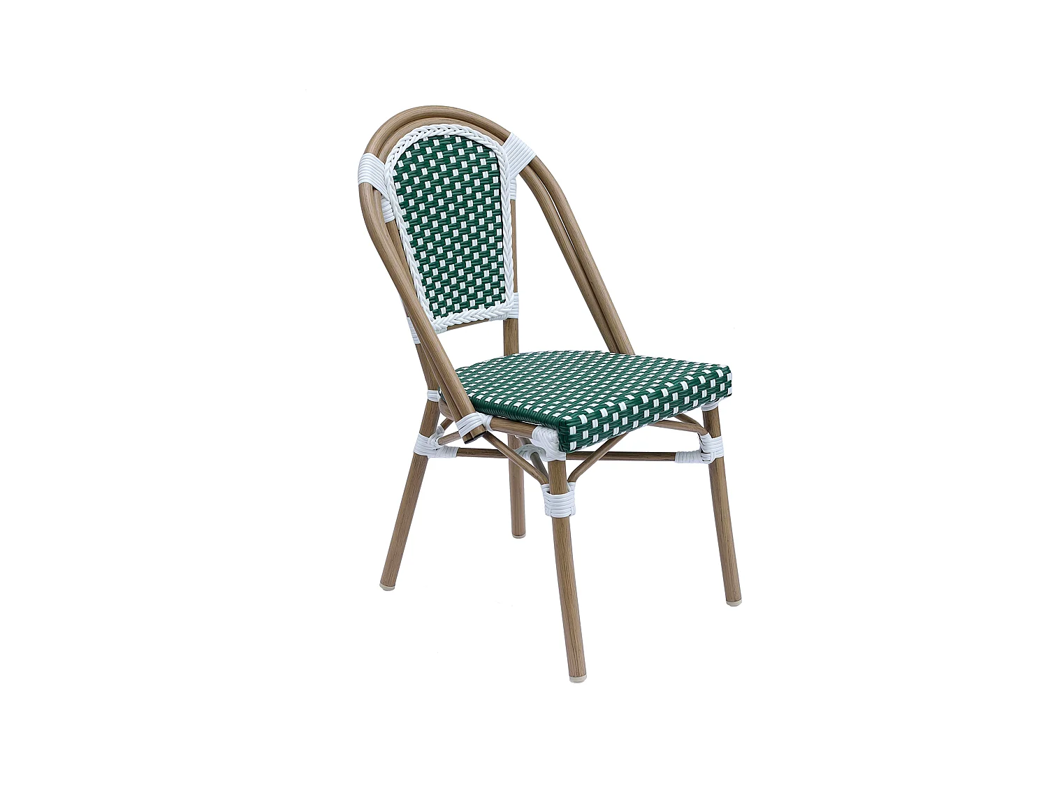 Chaise de terrasse bistrot parisien en aluminium et rotin vert foncé