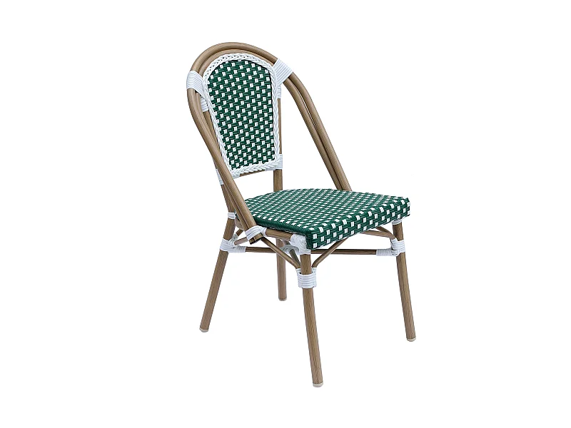 Chaise de terrasse bistrot parisien en aluminium et rotin vert foncé