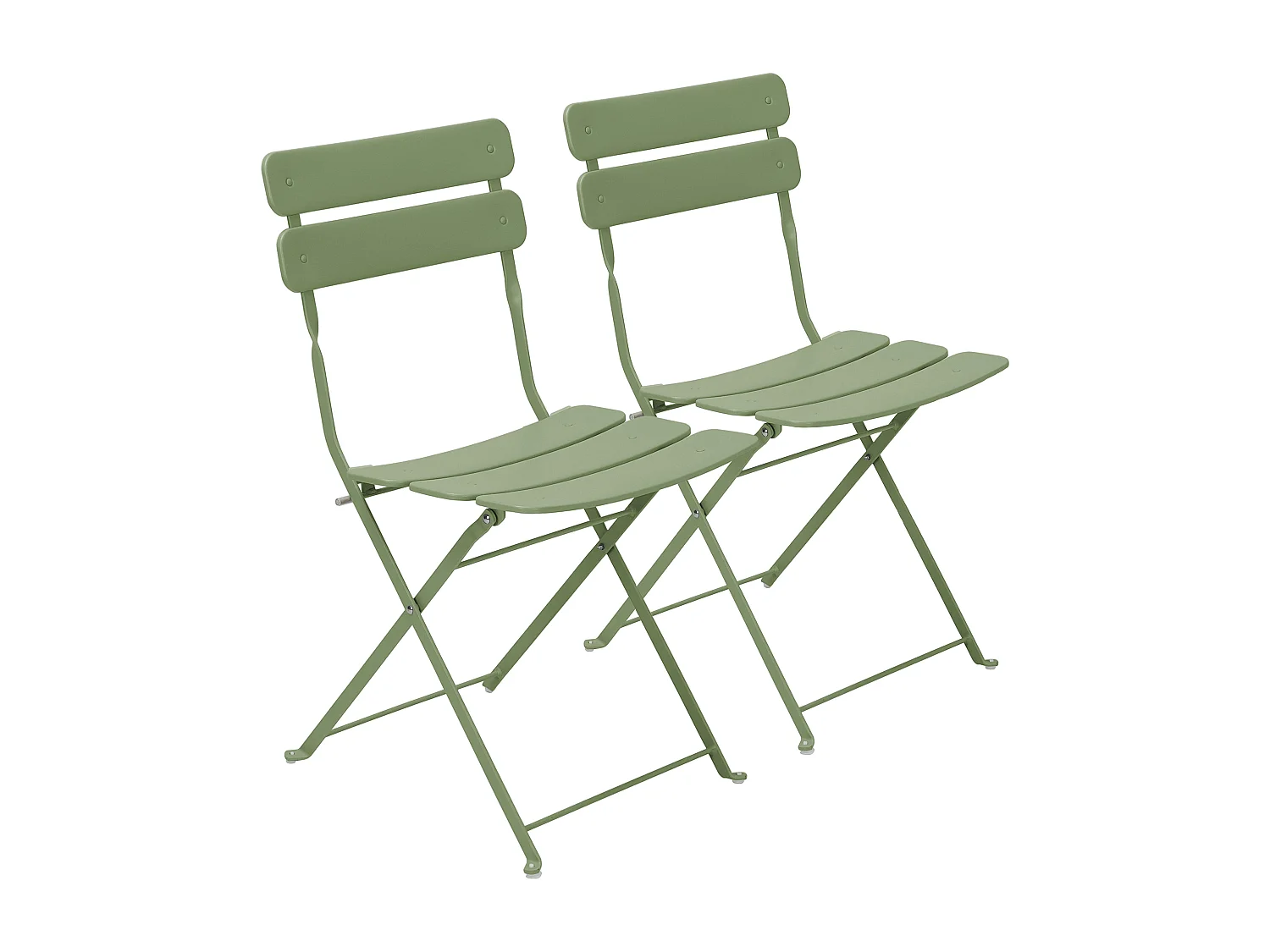 Lot de deux chaises pliantes en acier vert tilleul