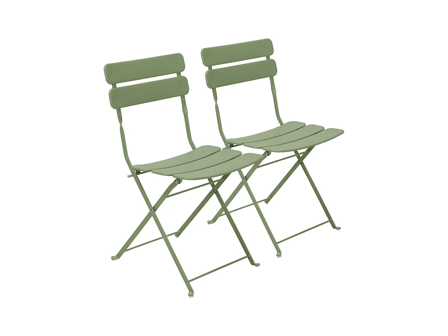 Lot de deux chaises pliantes en acier vert tilleul