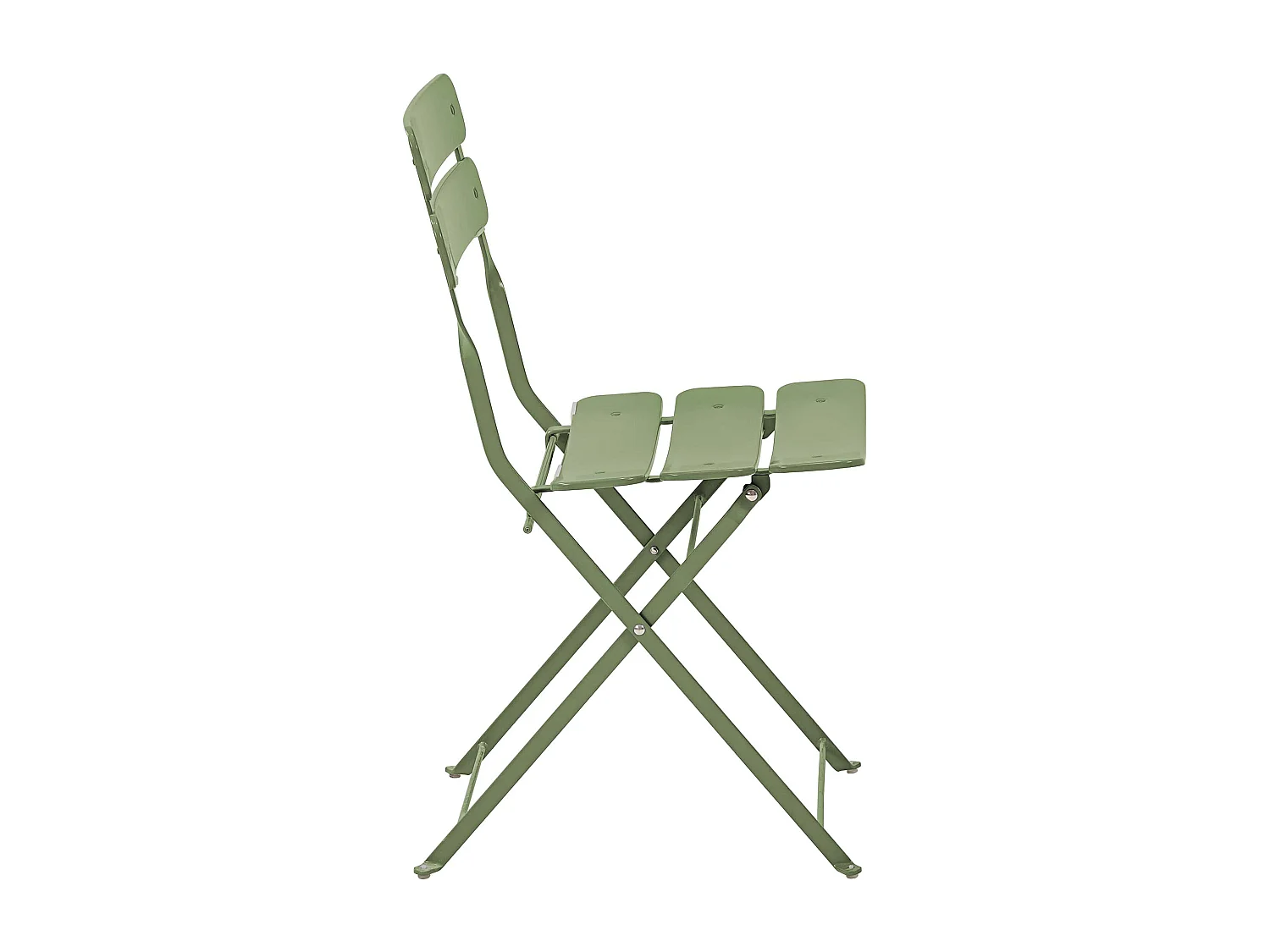 Lot de deux chaises pliantes en acier vert tilleul