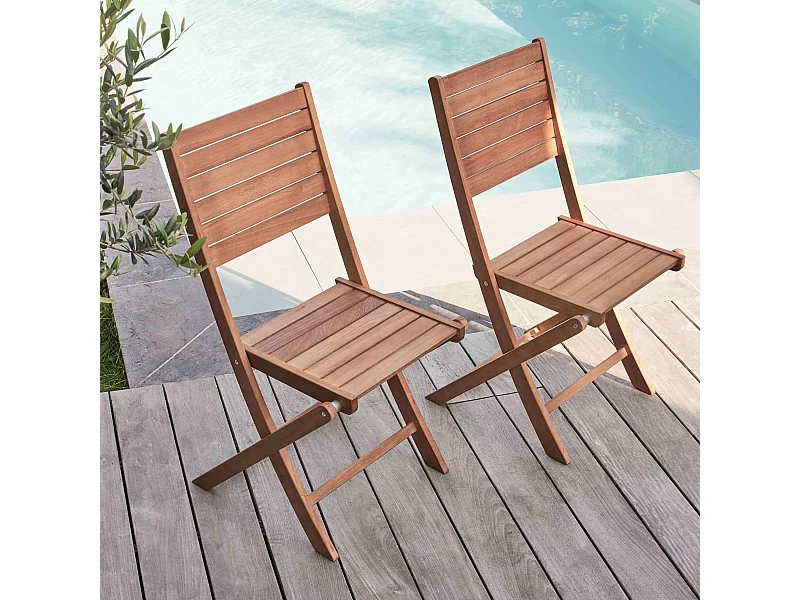 Lot de 2 chaises pliantes en bois d'eucalyptus