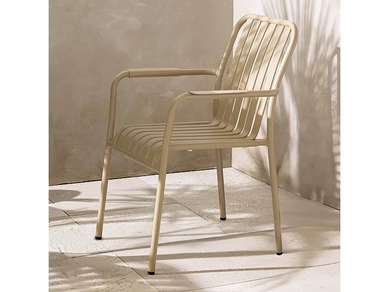 Chaise de terrasse avec accoudoirs en aluminium taupe