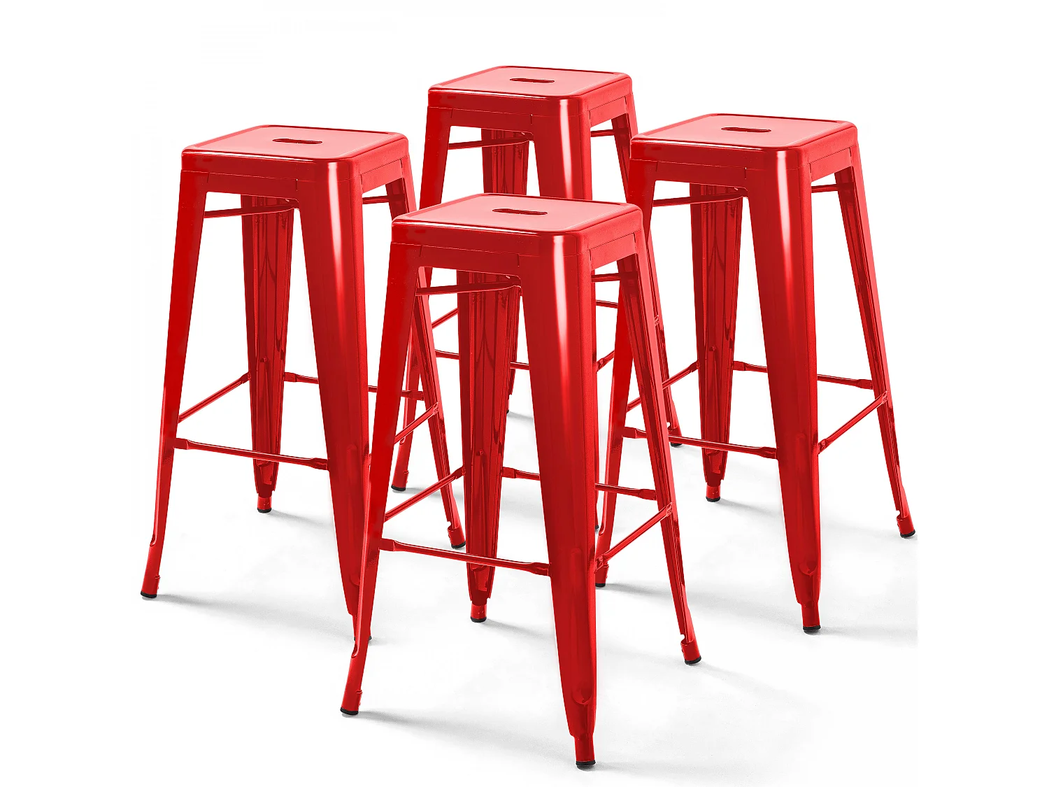 Lot de 4 tabourets de bar en acier rouge brillant
