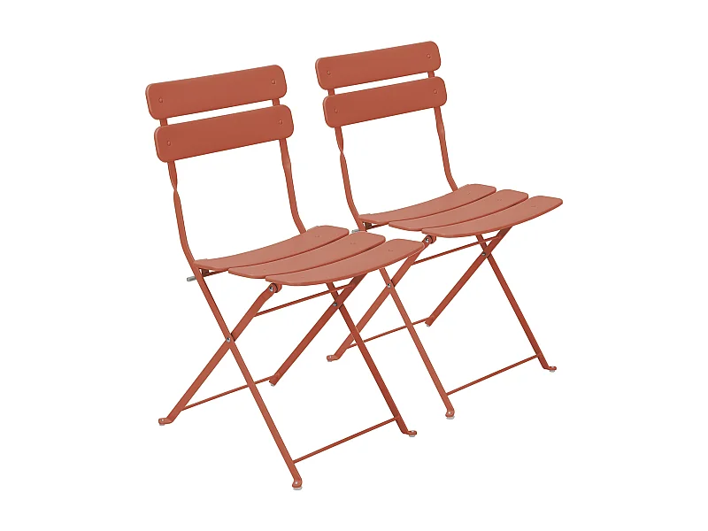Lot de deux chaises pliantes en acier terracotta
