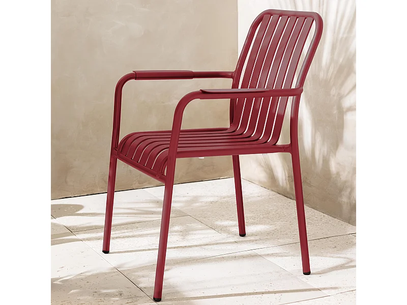 Chaise de terrasse avec accoudoirs en aluminium rouge