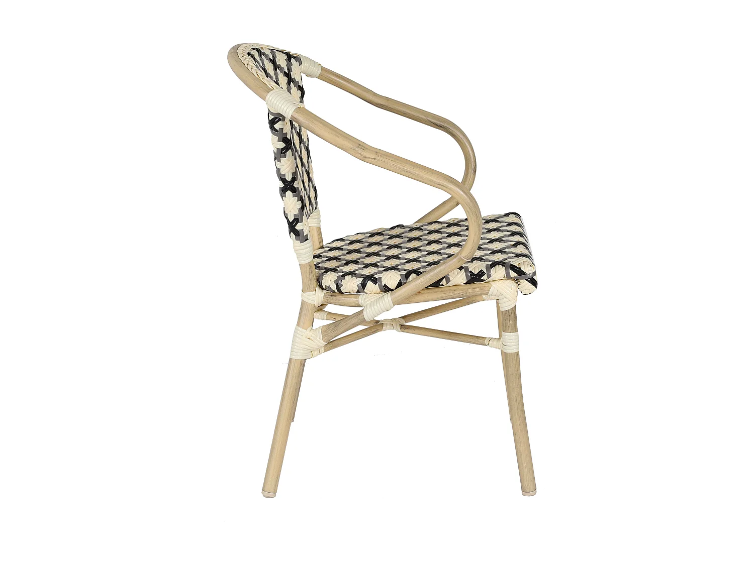 Fauteuil de terrasse bistrot parisien en aluminium et rotin noir