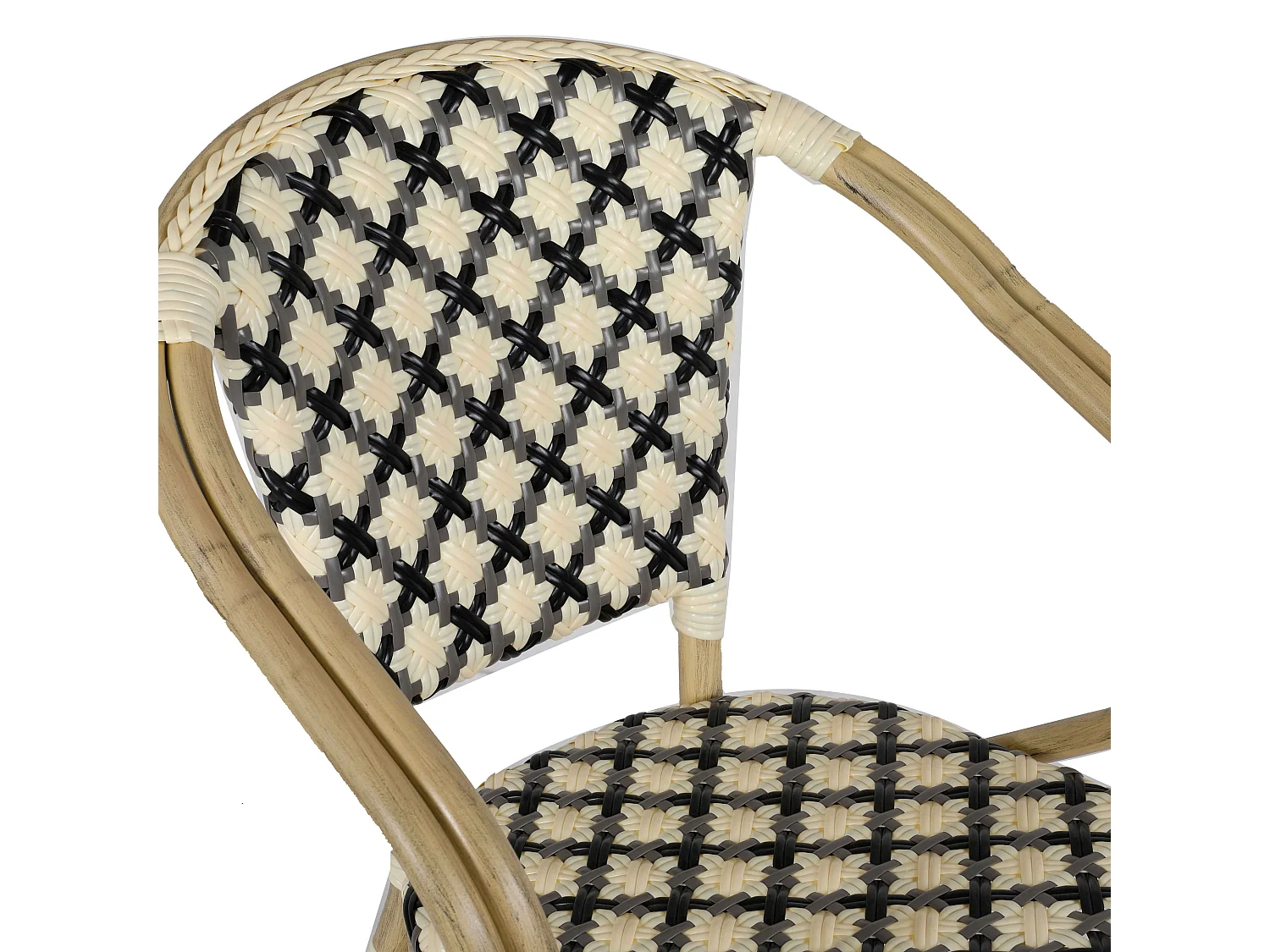 Fauteuil de terrasse bistrot parisien en aluminium et rotin noir