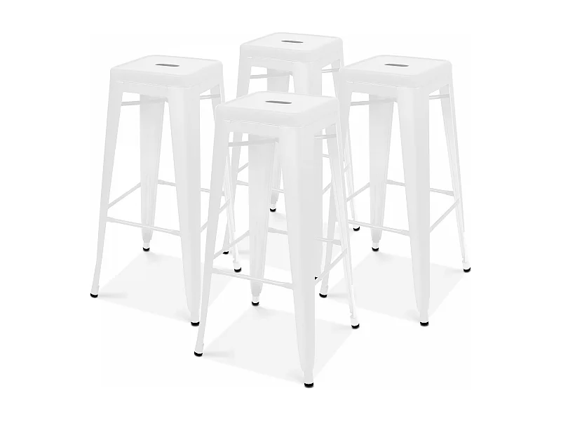 Lot de 4 tabourets de bar en acier blanc mat