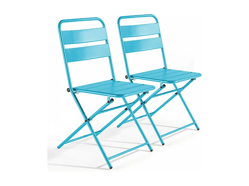 Lot de 2 chaises de jardin pliantes en métal bleu - Palavas