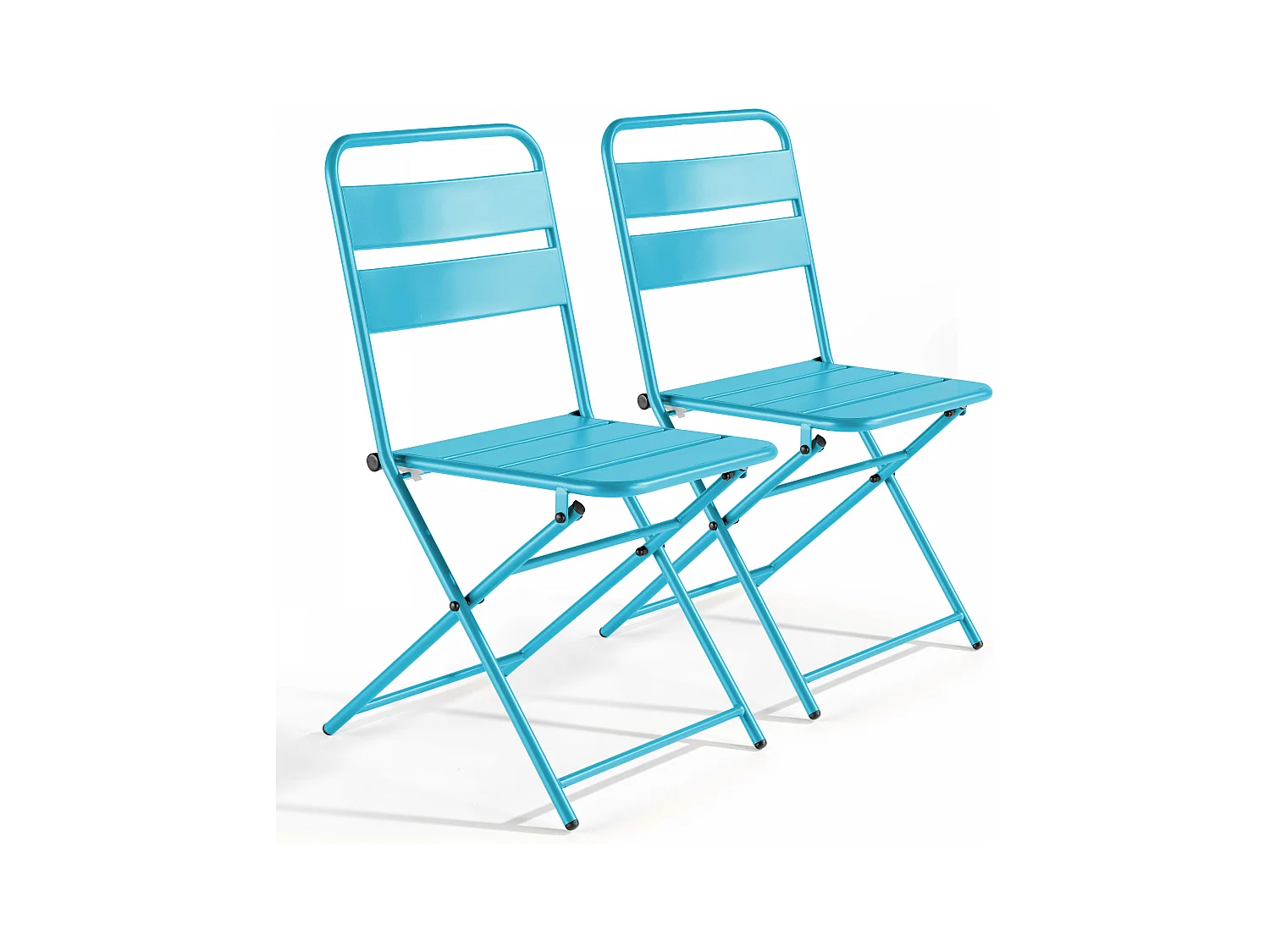 Lot de 2 chaises de jardin pliantes en métal bleu - Palavas
