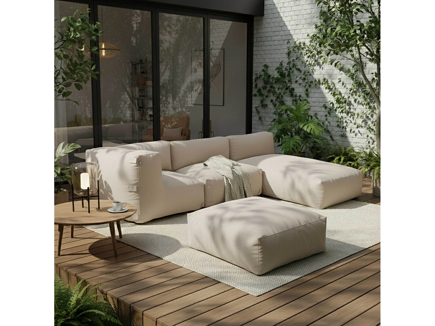 Pouf de jardin pour canapé modulable beige