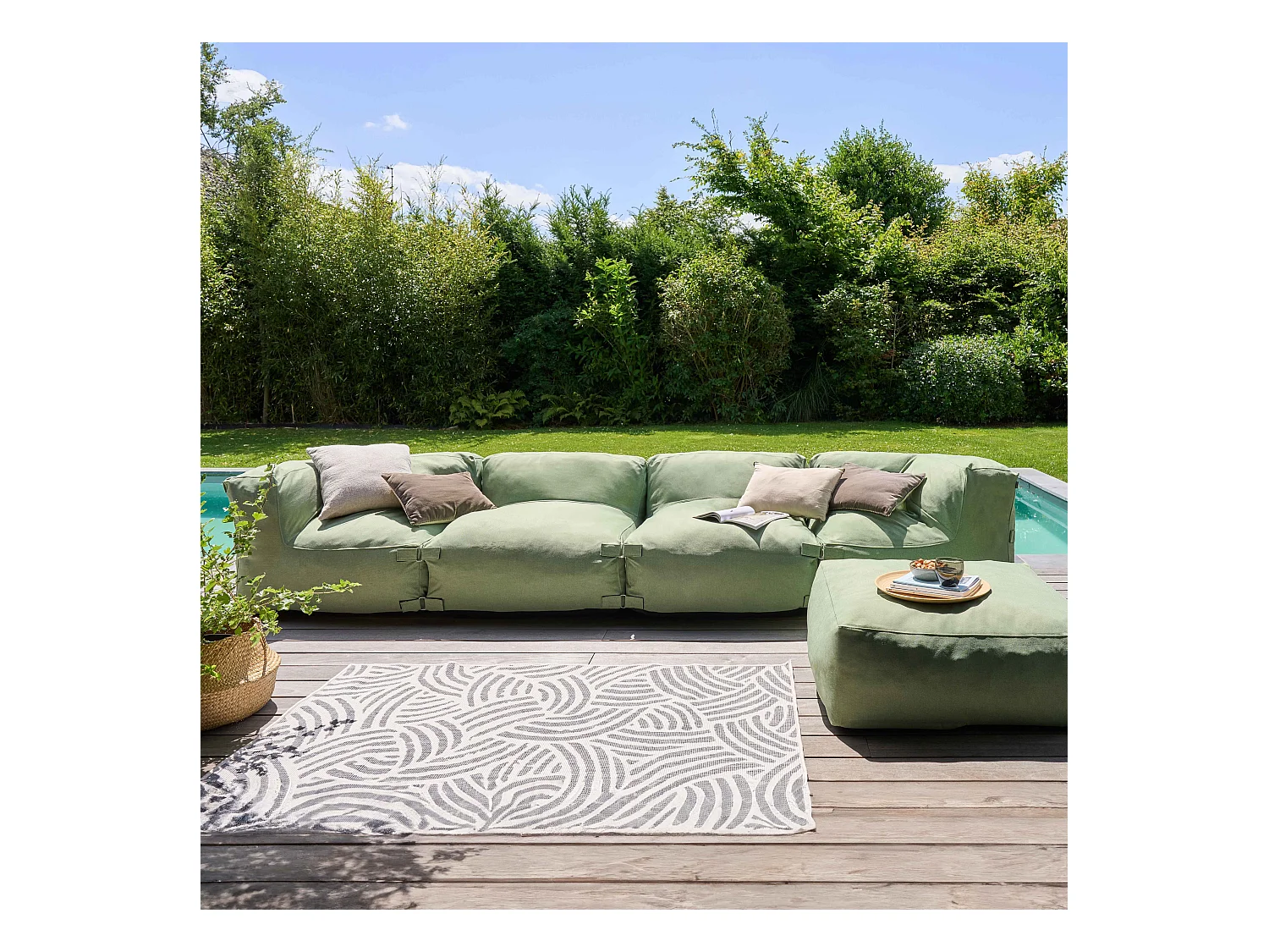 Canapé d'angle de jardin modulable 5 places vert cactus