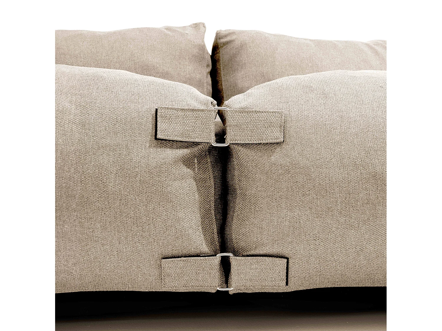 Modulaire hoekbank met 2 fauteuils, 2 hoeken en 1 zandkleurige poef