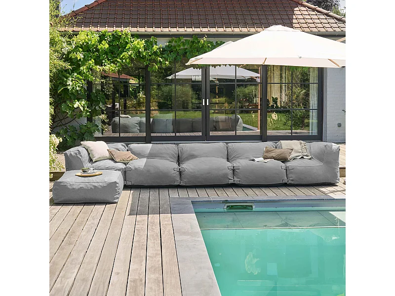 Canapé d'angle de jardin modulable 6 places gris