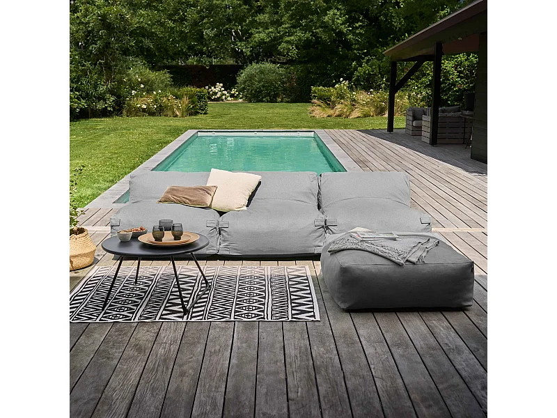 Modulaire vaste hoekbank met 3 fauteuils en 1 grijze poef