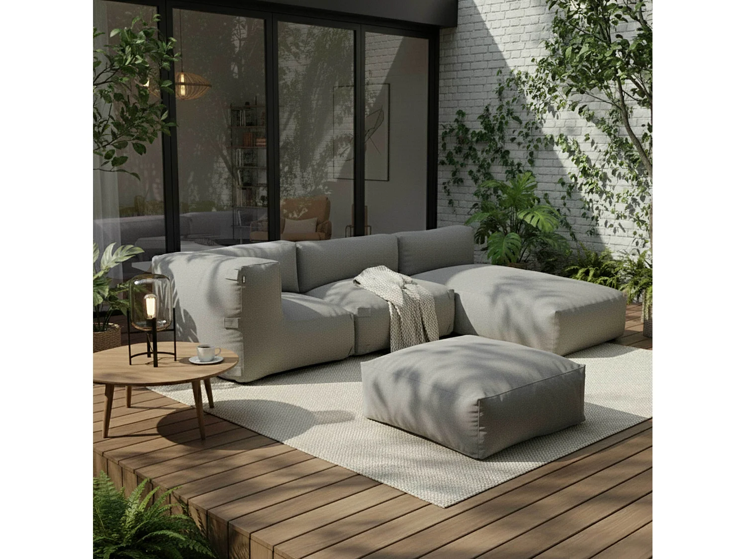 Pouf de jardin pour canapé modulable gris