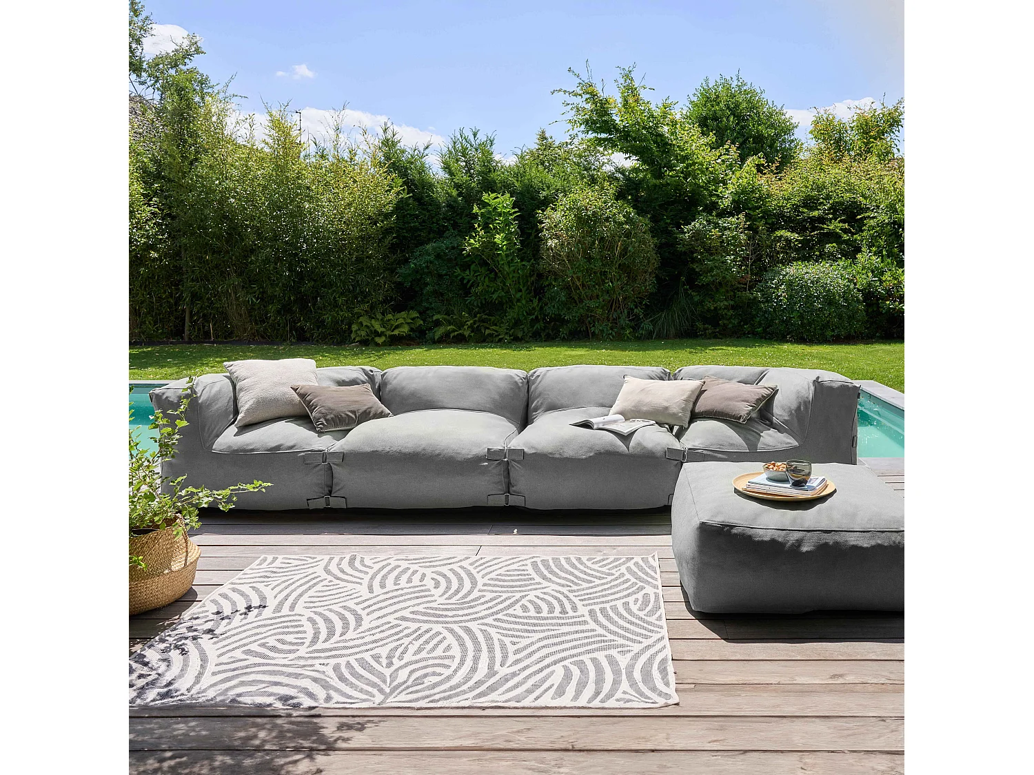 Pouf de jardin pour canapé modulable gris