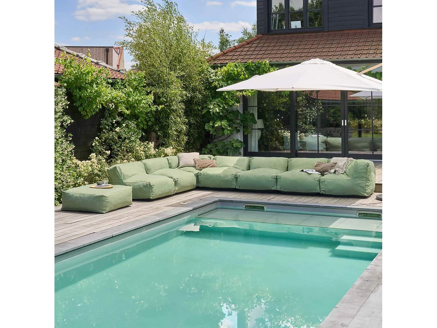 Canapé d'angle de jardin modulable 8 places vert cactus