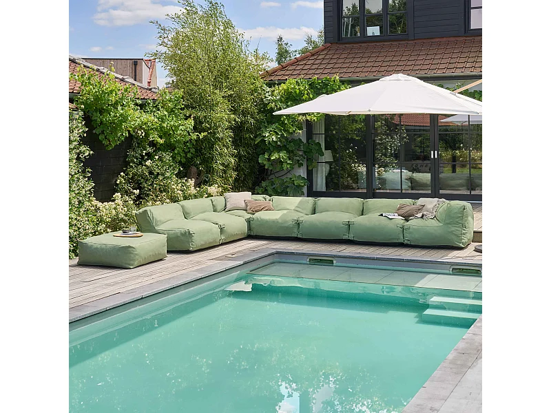 Canapé d'angle de jardin modulable 8 places vert cactus