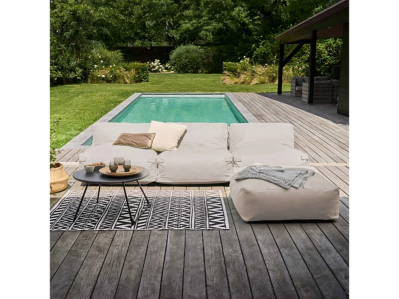 Modulaire vaste hoekbank met 3 fauteuils en 1 zandkleurige poef