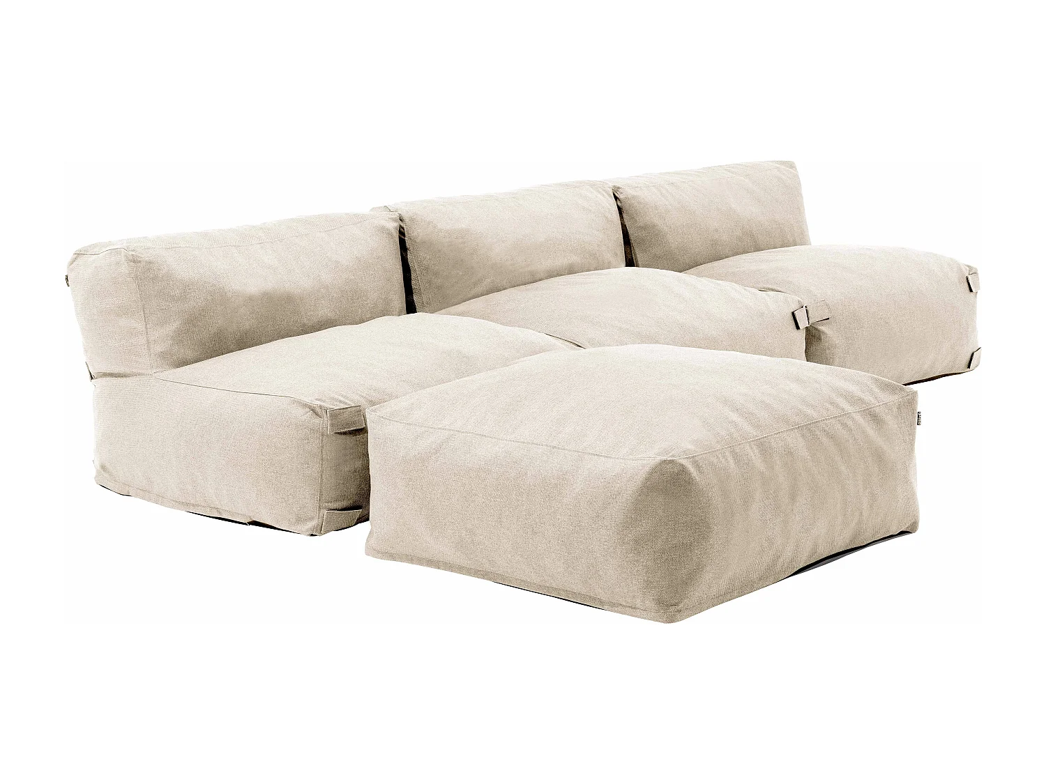 Modulaire vaste hoekbank met 3 fauteuils en 1 zandkleurige poef