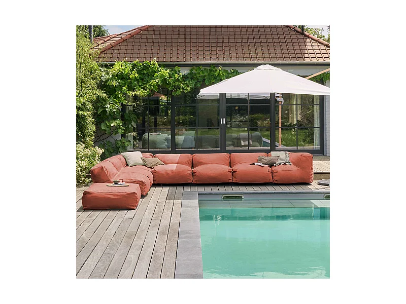 Canapé d'angle de jardin modulable 8 places terracotta