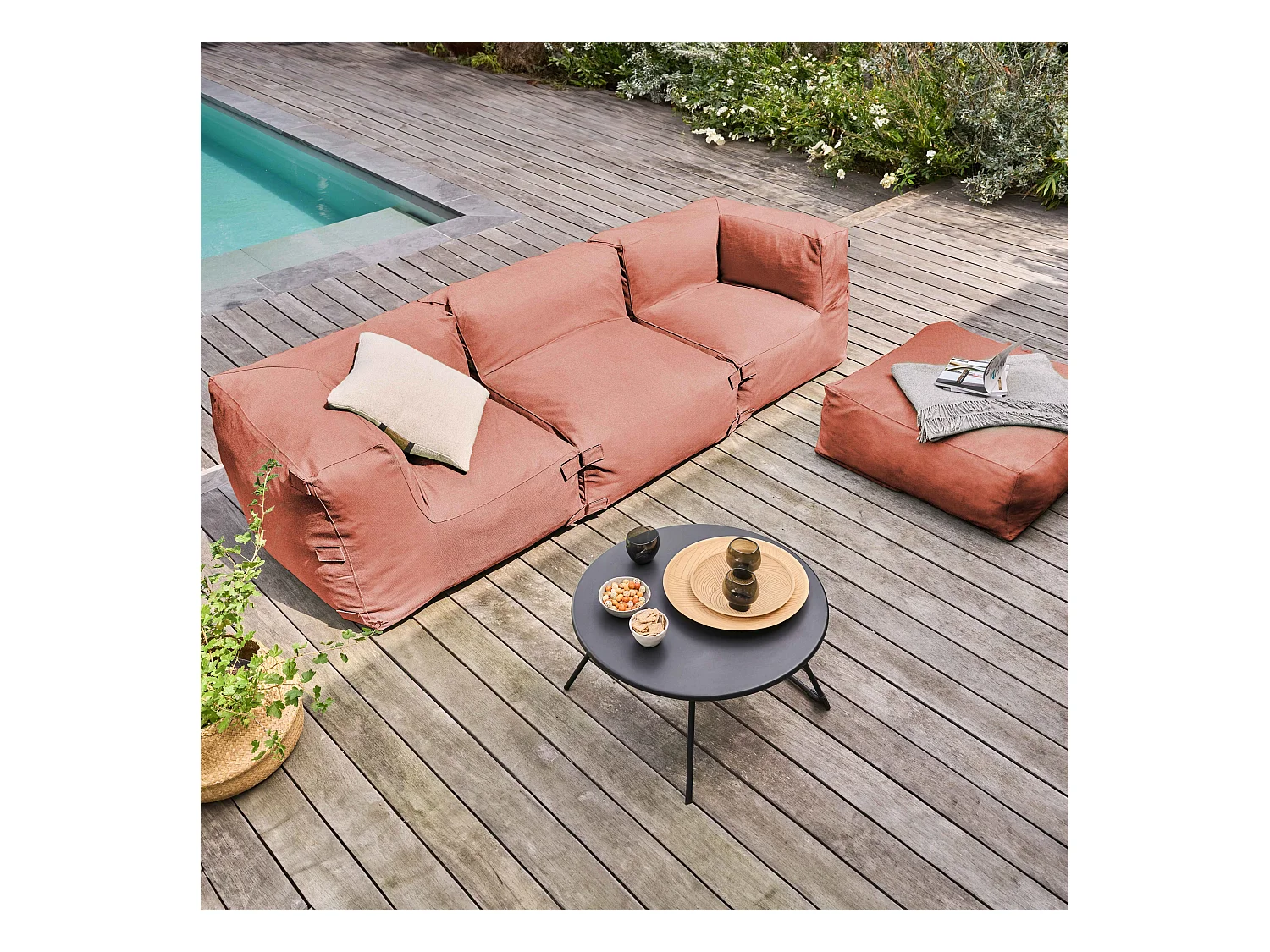 Canapé d'angle de jardin modulable 4 places terracotta