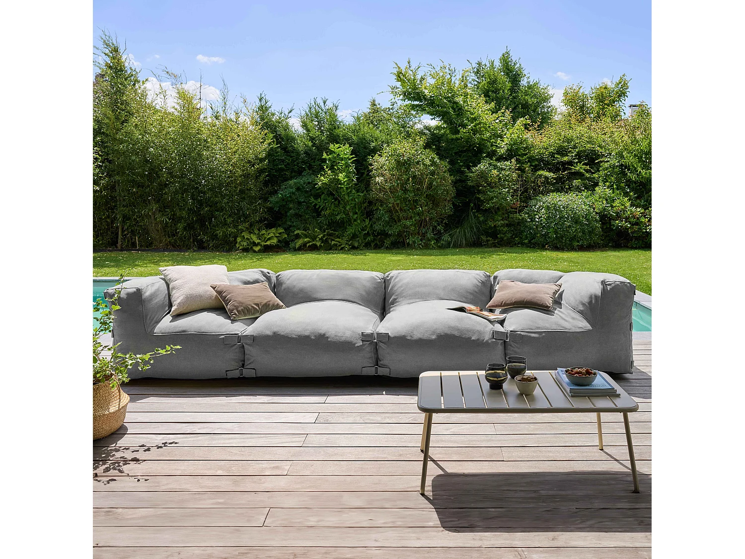 Canapé de jardin modulable 4 places gris