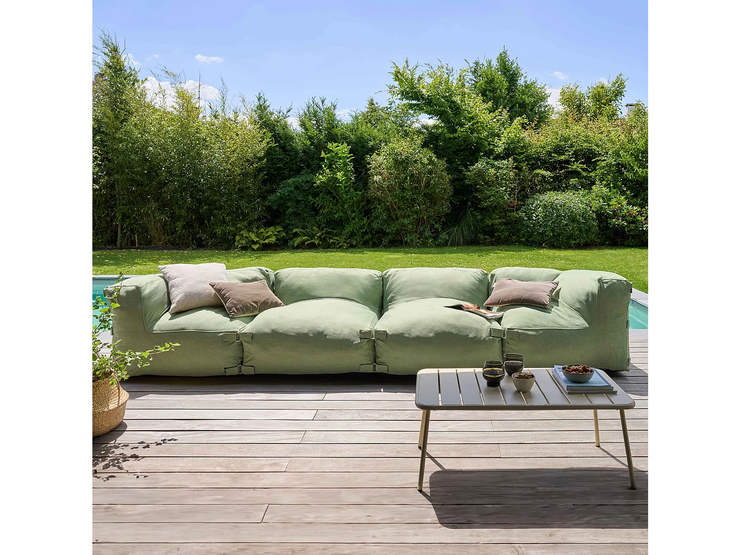 Canapé de jardin modulable 4 places vert cactus