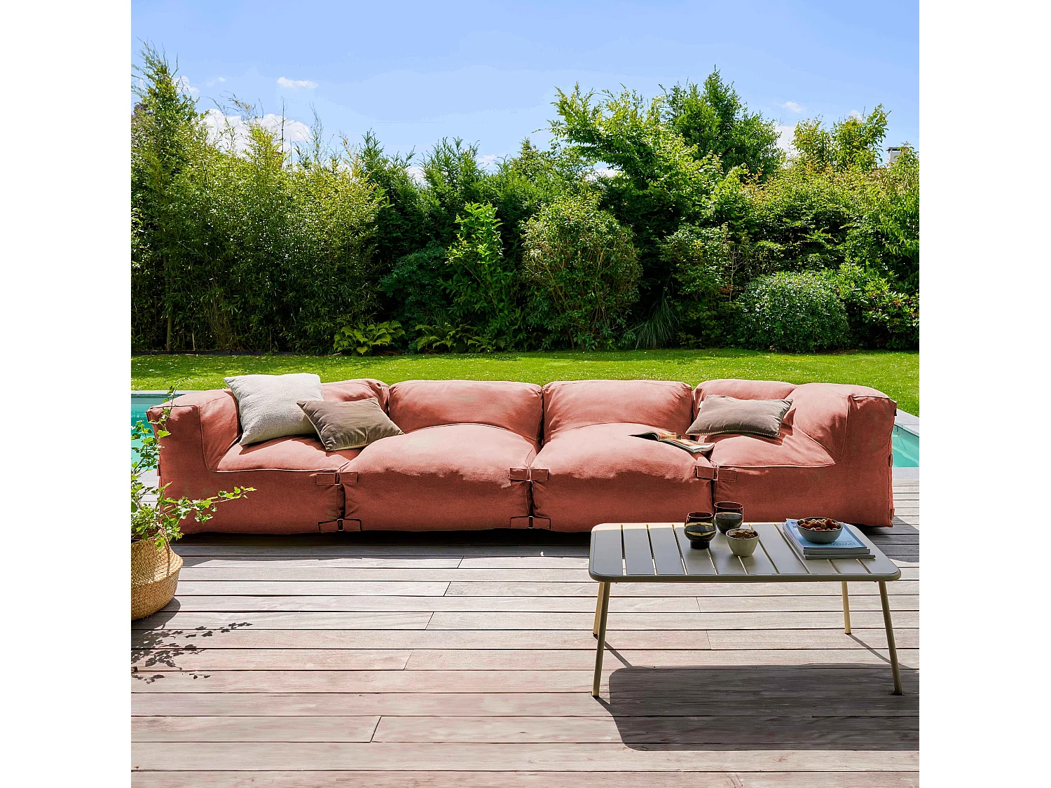 Modulaire bank met 2 fauteuils en 2 terracotta hoeken