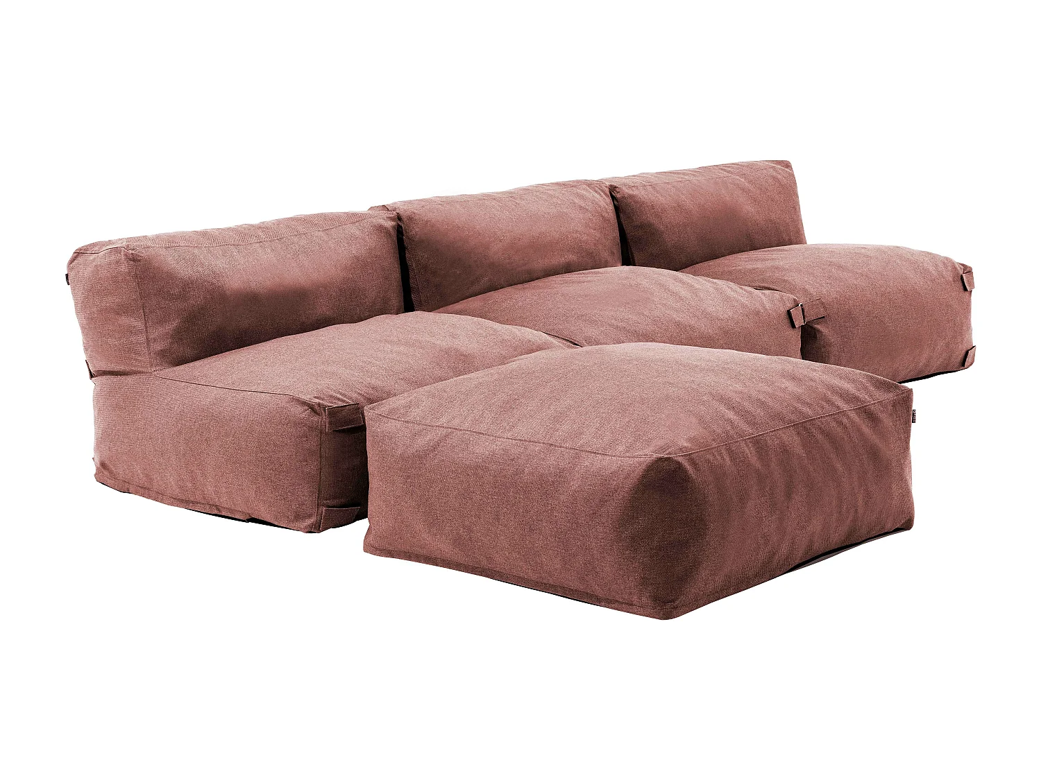 Modulaire vaste hoekbank met 3 fauteuils en 1 terracotta poef