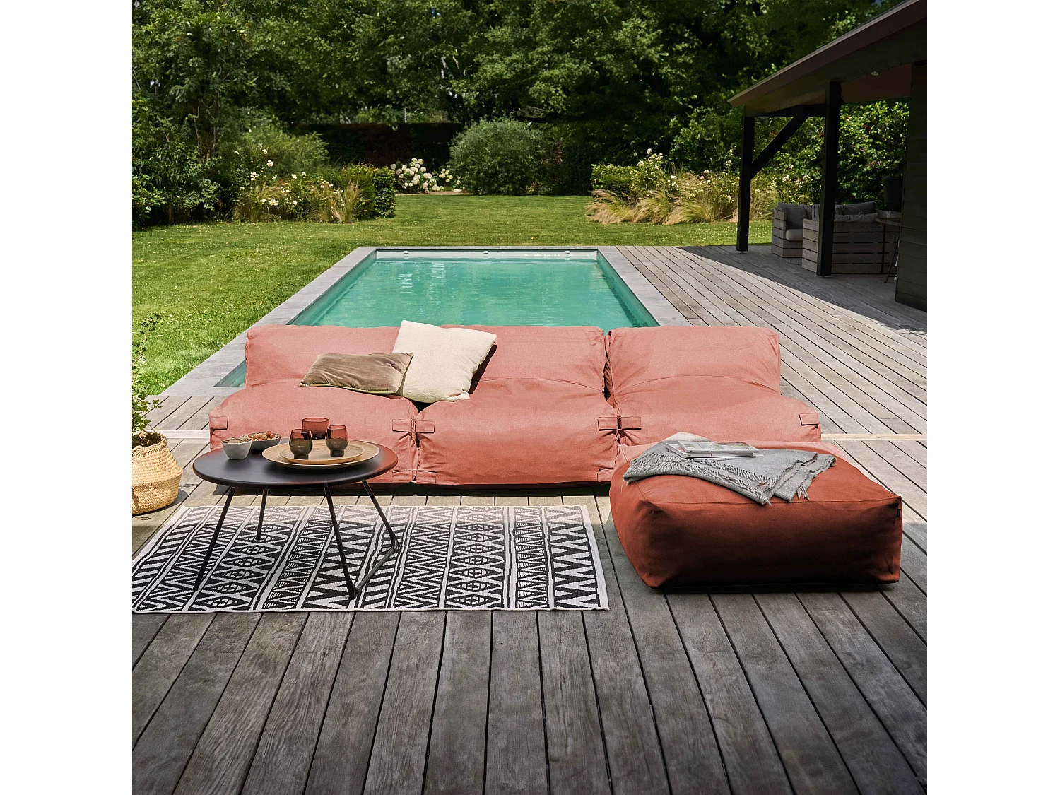 Canapé d'angle fixe modulable 4 places terracotta