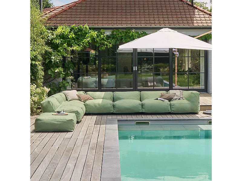 Canapé d'angle de jardin modulable 6 places vert cactus