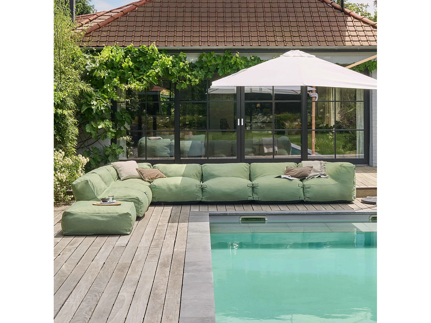 Canapé d'angle de jardin modulable 6 places vert cactus