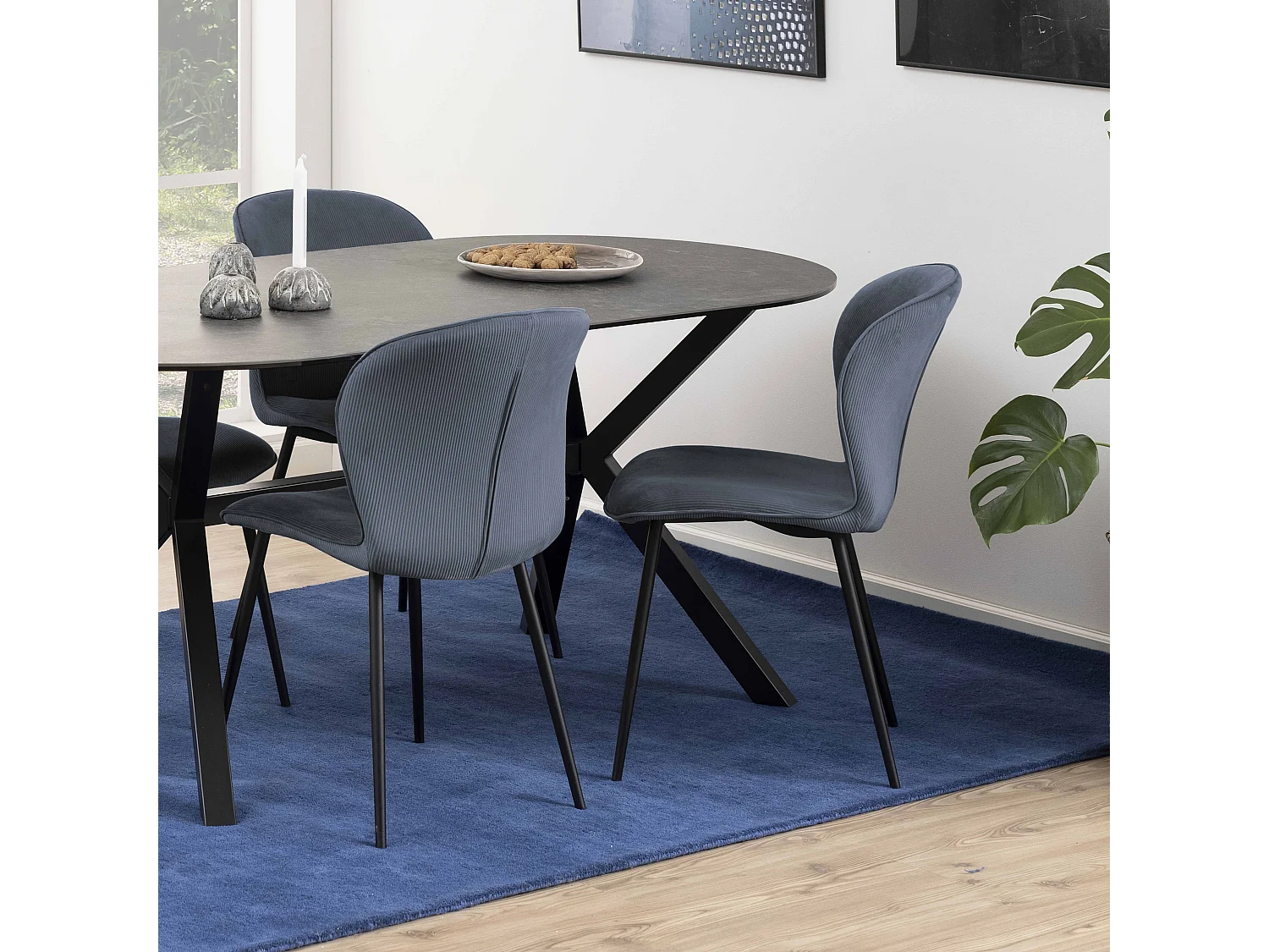 Lot de 2 chaises en velours côtelé gris