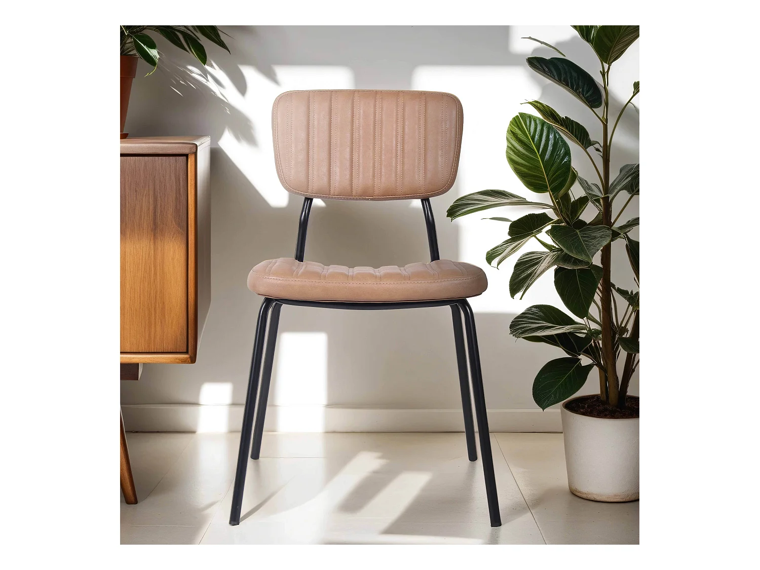 Lot de 2 chaises en textile enduit marron clair