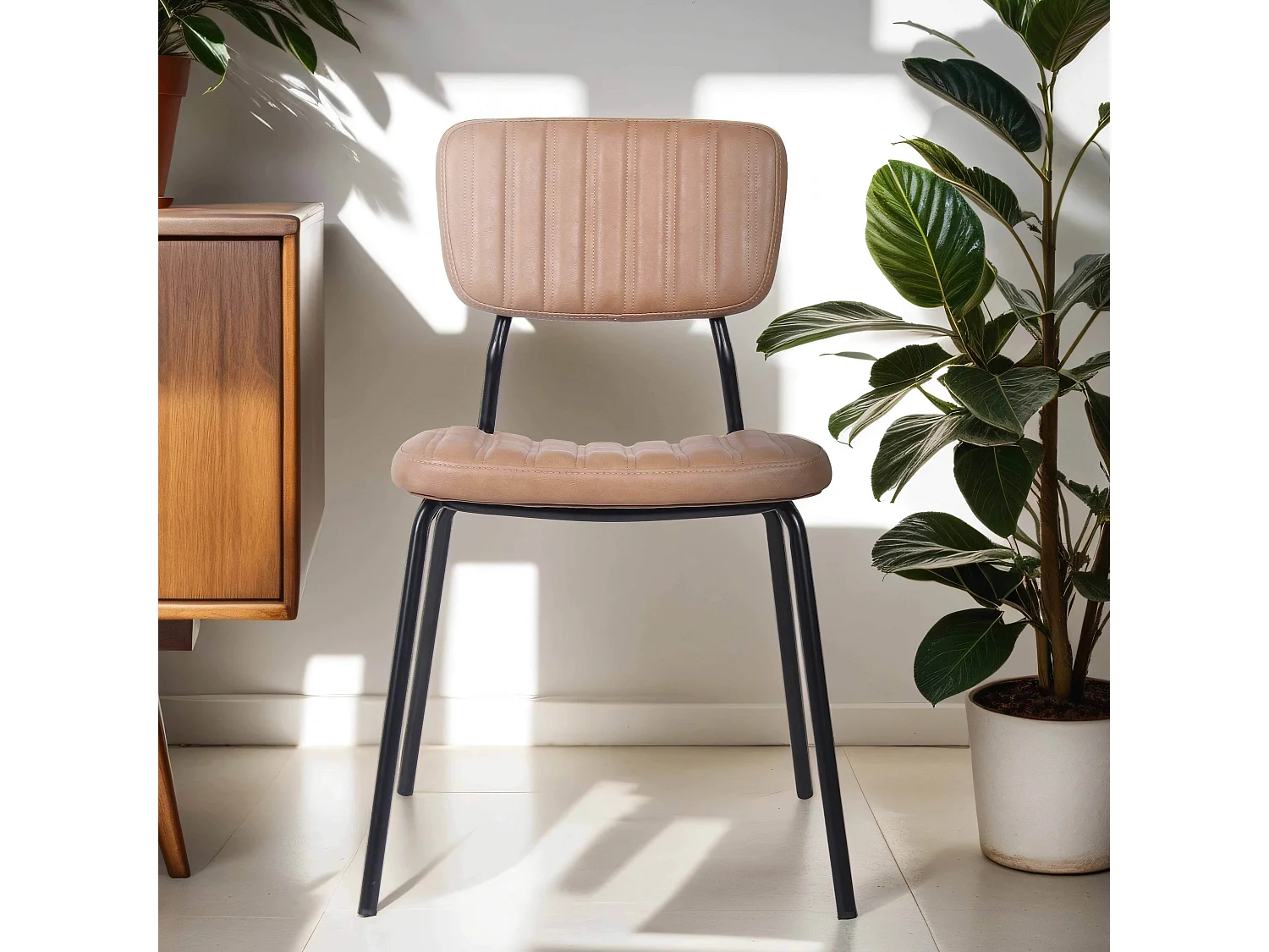 Lot de 2 chaises en textile enduit marron clair