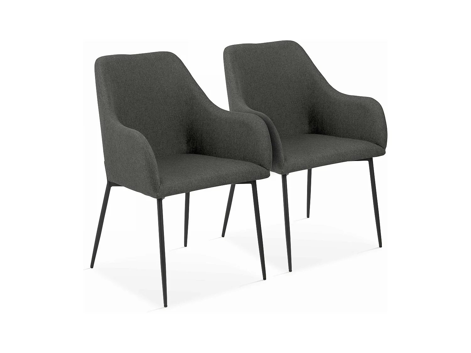 Lot de 2 chaises avec accoudoirs en tissu gris