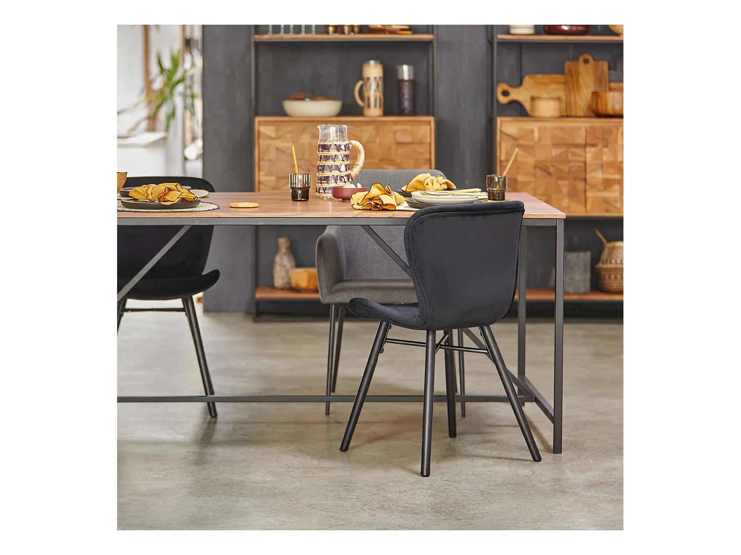 Lot de 2 chaises avec accoudoirs en tissu gris