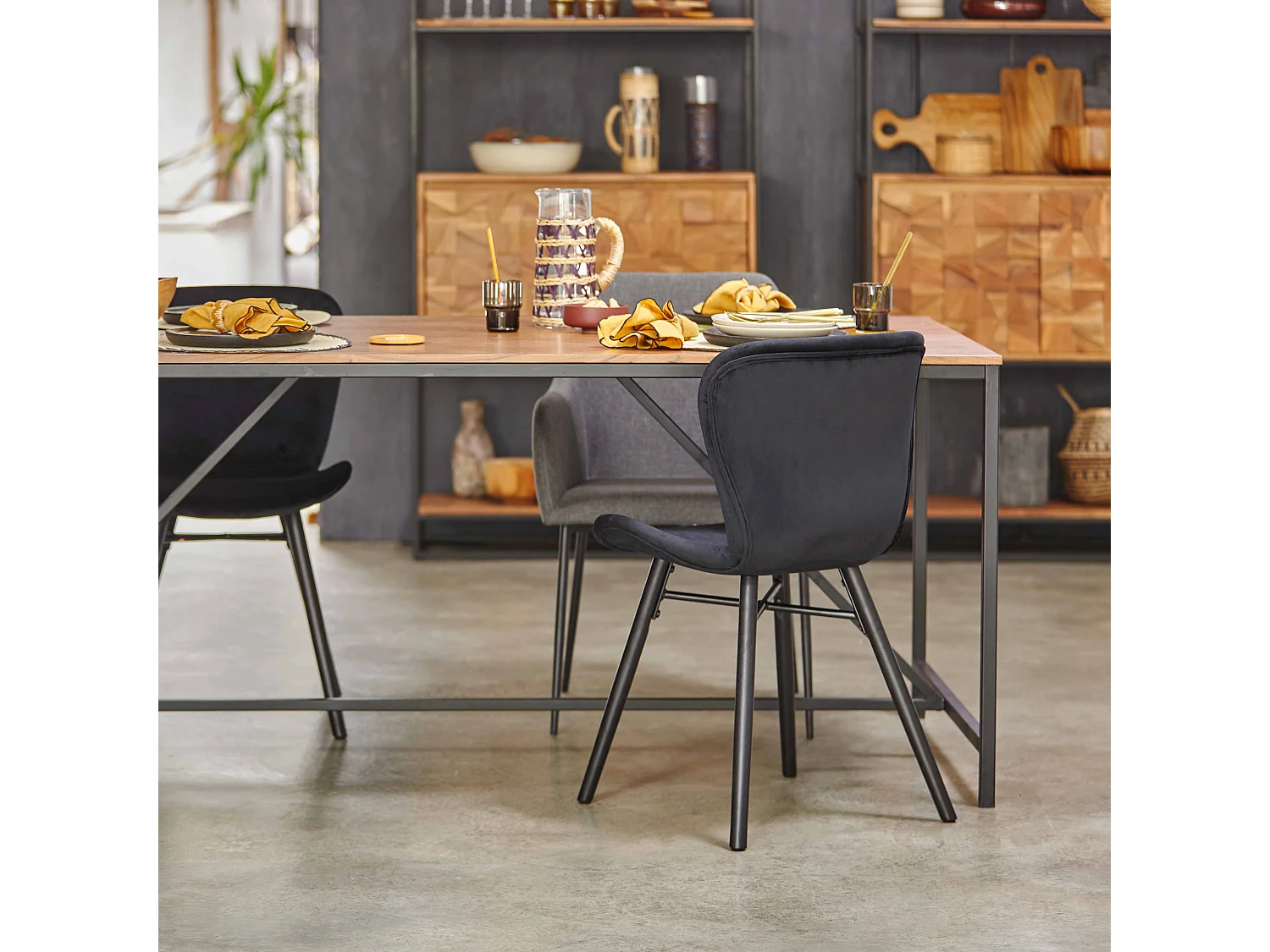 Lot de 2 chaises avec accoudoirs en tissu gris