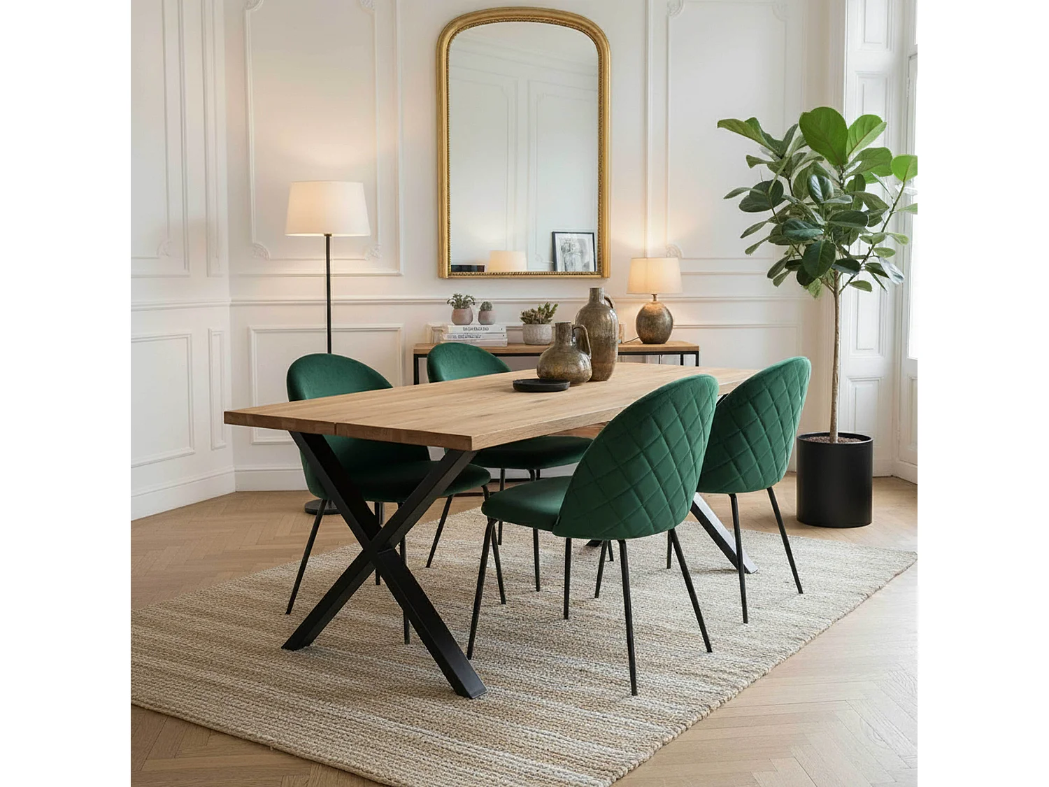 Set van 4 stoelen in donkergroen fluweel