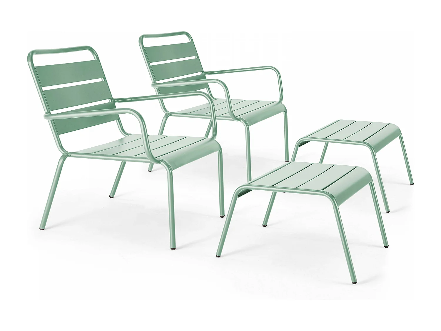 Lot de 2 fauteuils relax avec repose-pieds en métal vert sauge - Palavas
