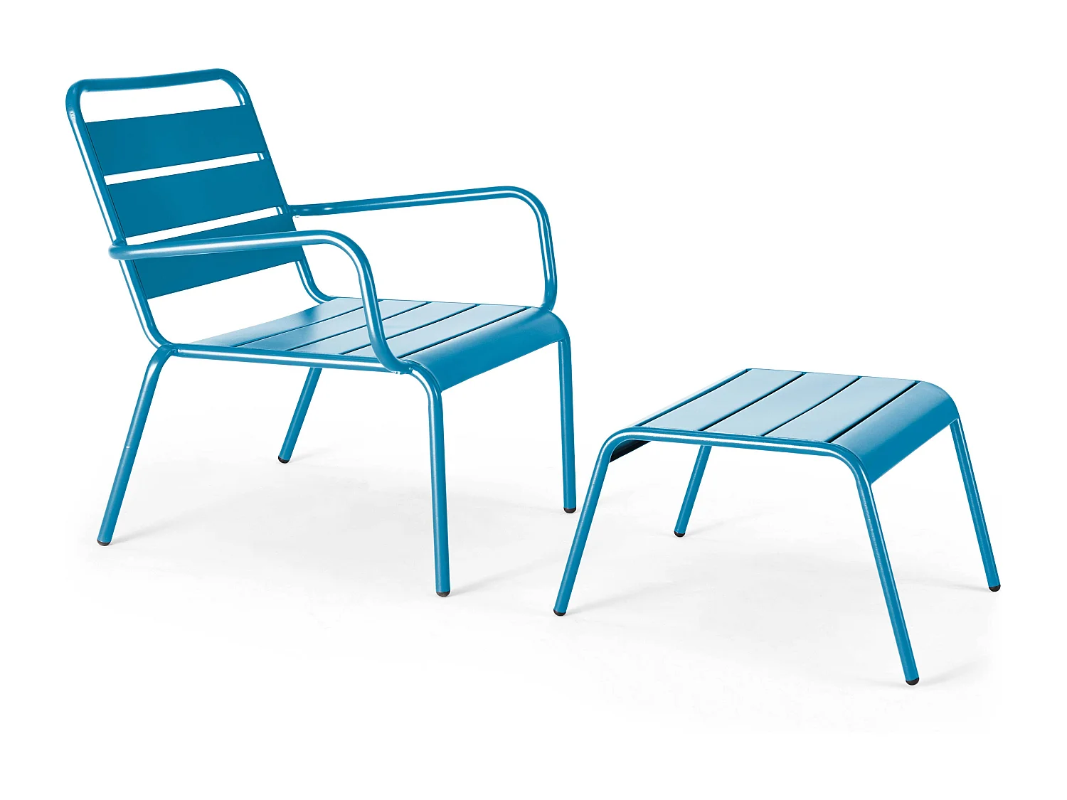 Fauteuil relax et repose pied en métal bleu pacific - Palavas